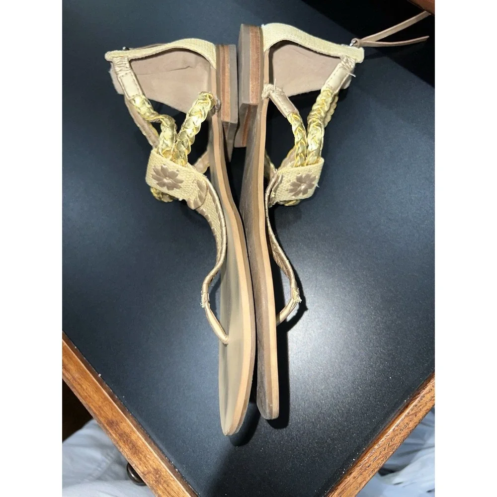 Jack Rogers Womens Sandal Jenna Gold Neutral Flat Size 9 Braided Thong Preppy